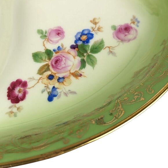 Vintage Tirschenreuth Bavaria Serving Tray: Green & Gold Floral Porcelain Dish - Picture 4 of 6